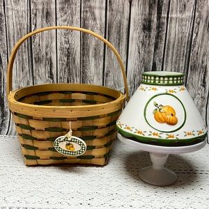2 Piece County Basket and Ceramic Candle Shade in Pumpkin motif
